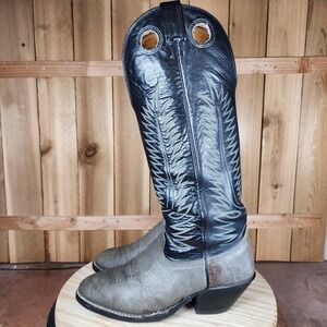 Vintage Nocona Buckaroo Tall Boots Mens 9.5 D Black Gray Leather Western Cowboy